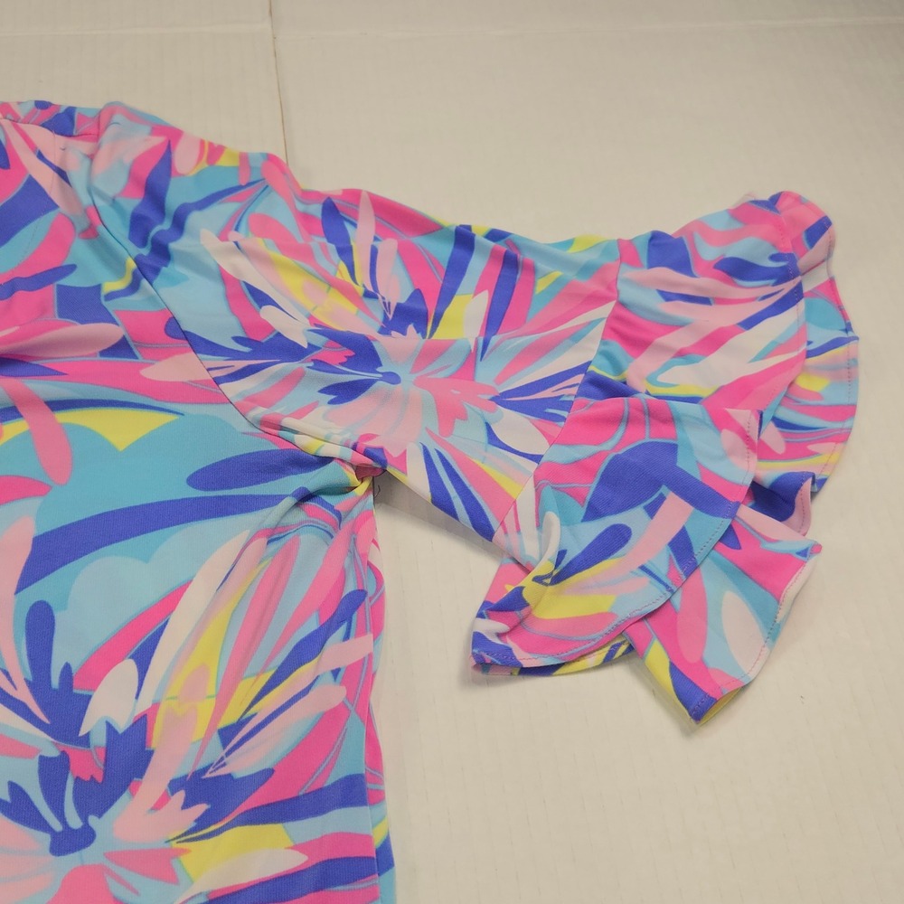 Pappagallo Womens XL Floral Shift Dress Blue Pink Yellow Ruffle Sleeve XL - Picture 9 of 11